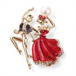 NEW•LET’S DANCE UNIQUE ENAMEL AND PEARL BROOCH